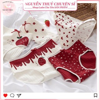 Combo 10 Quần Lót Nữ Cotton CAO CẤP, Quần Lót Kháng Khuẩn Hoạ Tiết Dâu Dễ Thương - C12 Táo Đỏ