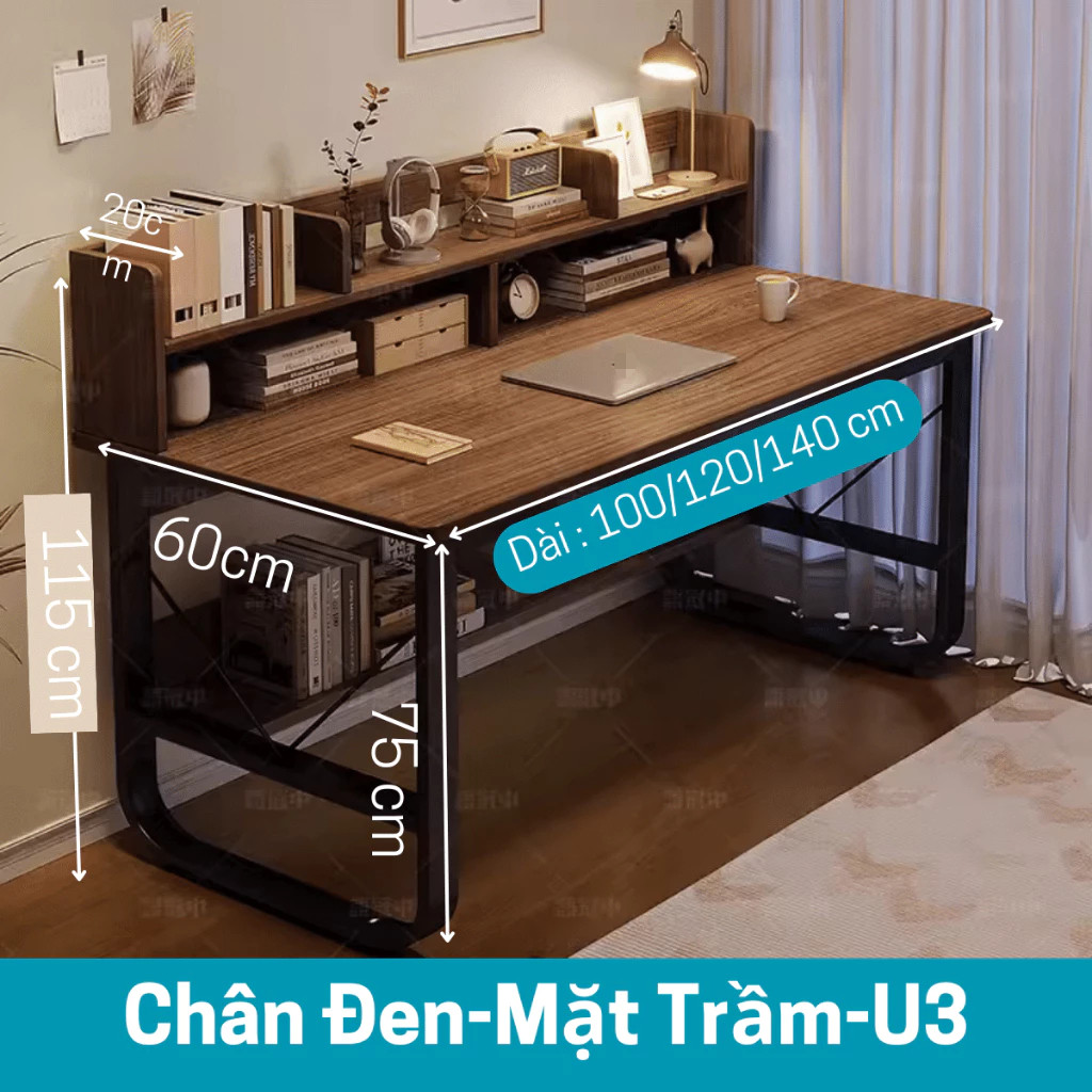 Bàn học sinh cấp 2, bàn chân sắt có kệ lớn, bàn học màu sắc đa dạng, chân thép sơn tĩnh điện, gỗ MDF dày 15mm