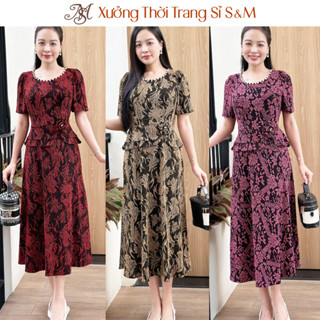 Đầm kim sa kim tuyến trung niên dự tiệc kết hoa, đính cườm sang trọng S&M - GR0343 (Size M-4XL) - Hình thật shop tự chụp