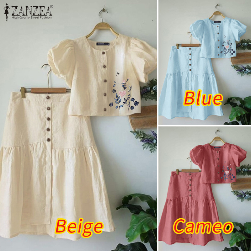 Zanzea Nữ Ngày Lễ Hàn Quốc Cổ Tròn Tay Phồng Thêu Midi A-Line Trang Phục | BigBuy360 - bigbuy360.vn