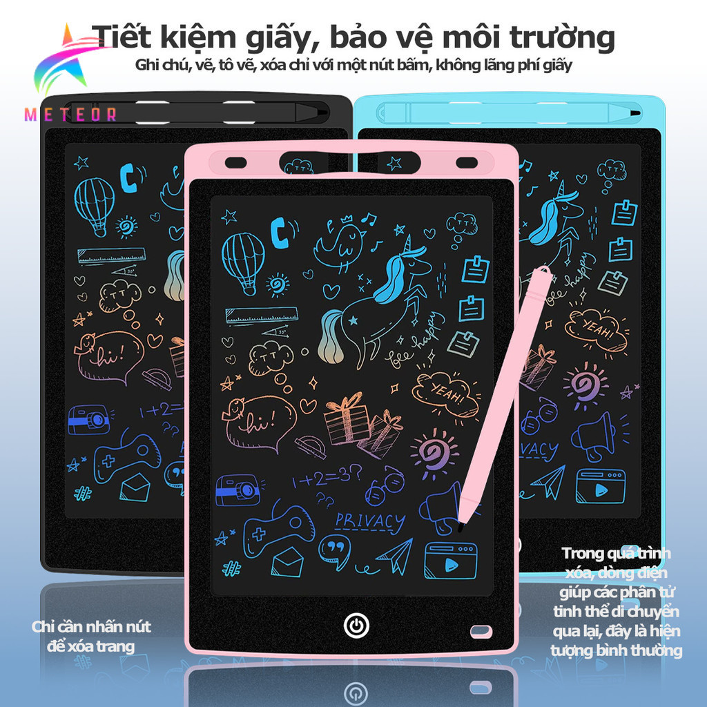 Bảng viết thông minh LCD đa sắc tự xóa 8.5 inch 12inch cho bé tập vẽ, viết