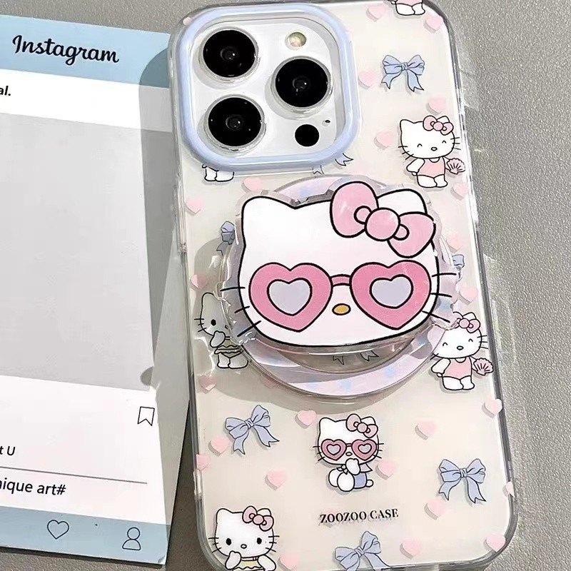 Love Heart Eyes KT Cat Giá đỡ từ tính Tương thích với iPhone16promax Vỏ điện thoại 15 / Chống sốc 13