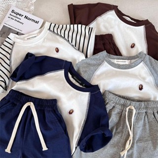  Bộ đồ trẻ em cotton mới mùa hè cho bé trai và bé gái áo thun ngắn tay thêu + quần short trẻ em bộ hai món thoải mái 