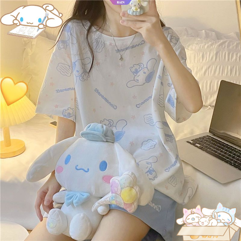 Bộ đồ ngủ Nhật Bản dành cho nữ Ins Phim hoạt hình dễ thương Sanrio Cinnamoroll Bộ đồ ngủ in hình cổ tròn ngọt ngào [RAIN]