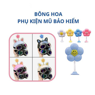 Bông hoa gắn mũ bảo hiểm có lò xo xinh xắn, đáng yêu - có đế hút và keo dán 3M chắc chắn - Phụ kiện gắn mũ bảo hiểm