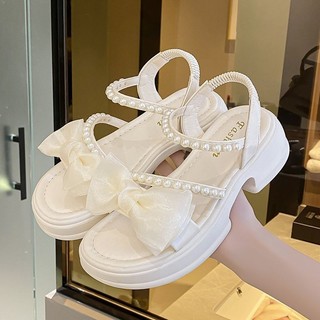 Giày sandal nữ mùa hè 2024 phong cách mới nơ đế dày giày la mã