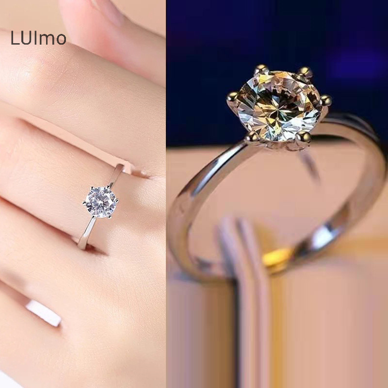 Nhẫn sáu móng vuốt cổ điển LUImo, Nhẫn kim cương mở dành cho nữ Niche Moissanite Ring SBS