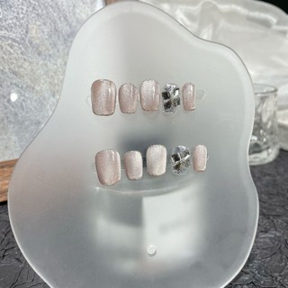 Handmade Thu Đông Mặc Sản Phẩm Làm Móng Tay Bán Buôn Mắt Mèo Ngắn Trắng Làm Móng Tay Có Thể Đeo Miếng Dán Móng Tay Caramel