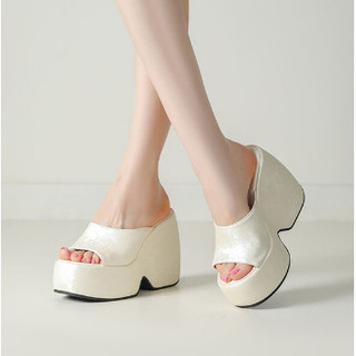 33-43 Size Lớn 2024 Phong Cách Mới 12.5cm Cao Gót Giày Nữ Đế Dày Đế Nêm Gót Cao Giày Sandal Dép Dép