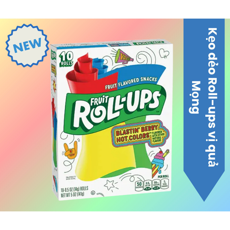 Kẹo dẻo trái cây Fruit Roll-Ups Blastin Berry Hot Candy 141g - Hộp 10 cái
