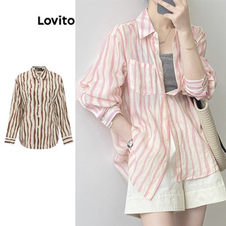  Lovito Áo kiểu có túi sọc thanh lịch cho nữ LNE27201 (Hồng)