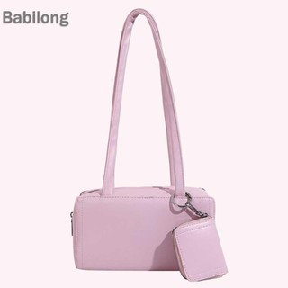  Túi đeo vai đơn giản bằng da PU Túi xách Tote màu trơn kèm ví