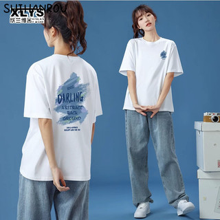 Shihanrouxinlanyashe Chất liệu 100% cotton nguyên chất quần áo nam nữ ngắn tay