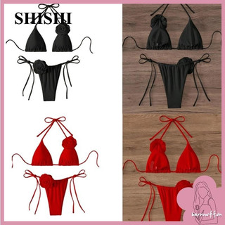 Áo tắm hoa 3D dành cho nữ SHISHIBrroa hai mảnh áo tắm xẻ đôi nữ mùa hè dây bikini áo tắm nữ