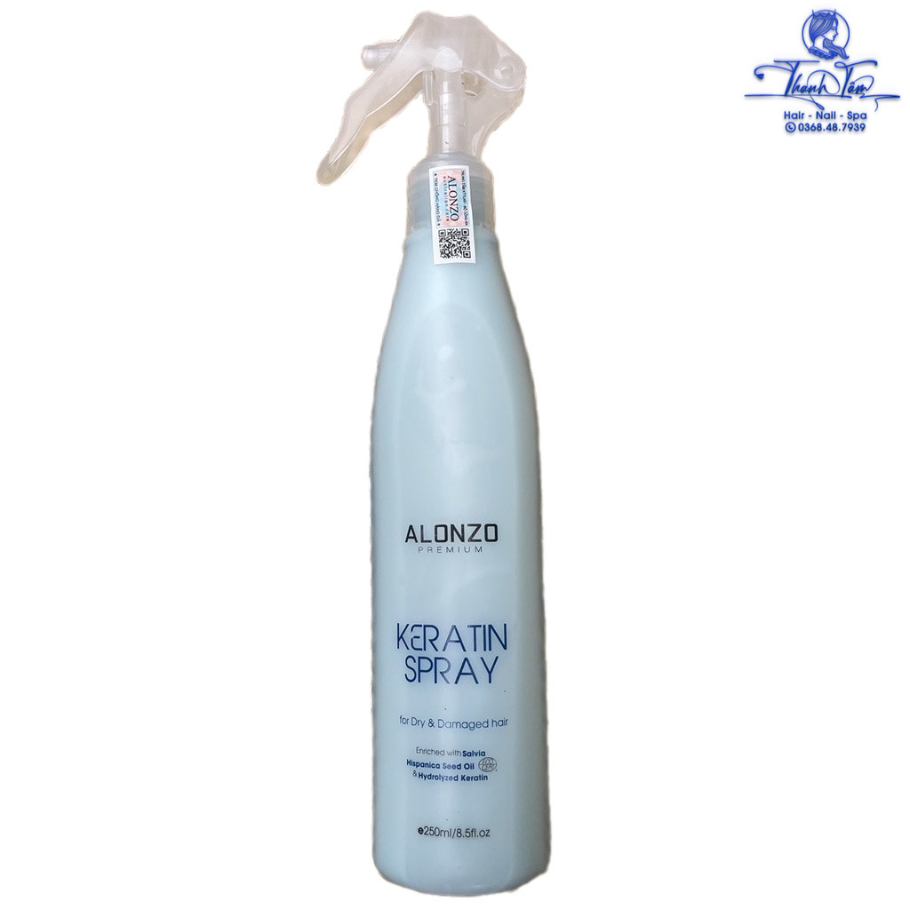 Xịt dưỡng chống chẻ ngọn tóc Alonzo Keratin Spray 250ml | New 2024 |