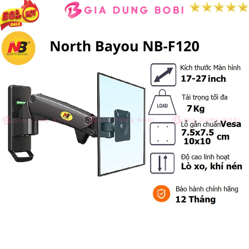 SKU188 - Arm màn hình máy tính gắn tường NB-F120, F150, F425, giá treo màn hình máy tính 17-32 inch