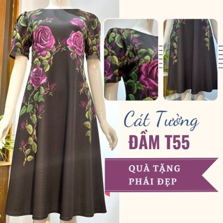 Đầm kiểu trung niên phom xoè sang trọng quà tặng bà, tặng mẹ T55 - Thời trang Cát Tường