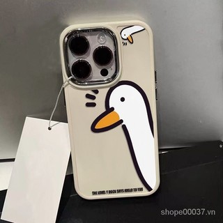 Phù hợp với iPhone 11 12 13 14 15 series XR XSMax ProMax, ốp điện thoại có khung kim loại, lỗ lớn, kiểu dáng mới, hình vịt Gaga hoạt hình dễ thương, chống rơi, unisex FQ4Q.