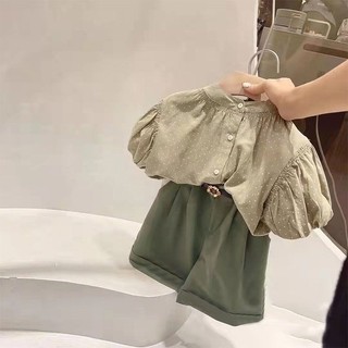[Hàng mới về] Bộ đồ mùa hè cho bé gái Bộ đồ thường ngày ngắn tay thoải mái Phù hợp với bé gái Phiên bản Hàn Quốc Mùa hè dành cho trẻ em Thời trang dáng rộng tay phồng Quần Short Cotton nguyên chất Hai