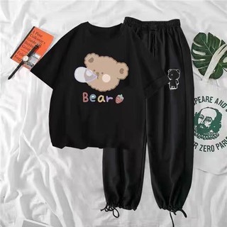 Sét Áo phông Bear  quần bom chun, Sét bộ UNISEX nam nữ, mặc ở nhà và đi chơi, chất đẹp, mặc không xù -  DVGIT
