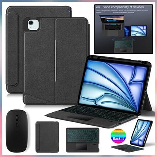 Dành cho ipad air pro 11 "13" m2 m4 2024 air thế hệ thứ 6 đèn nền không dây bàn phím bàn phím chuột da đứng