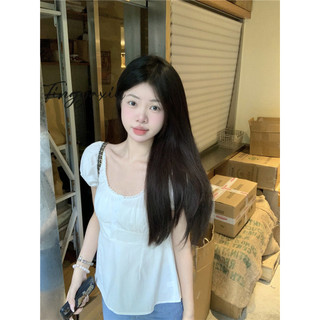 Áo sơ mi nữ TINGYAXIU Áo sơ mi trắng ngọt ngào tay ngắn nhẹ nhàng đơn giản và đa năng áo ôm eo