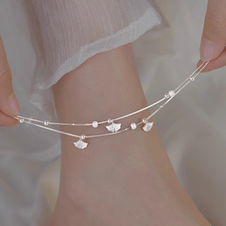 Chân Dây Xích Nam Nữ Màu Bạc Mơ Lá Thép Không Gỉ Vòng Chân Hạt Đơn Giản Trang Sức Thời Trang Phụ Kiện