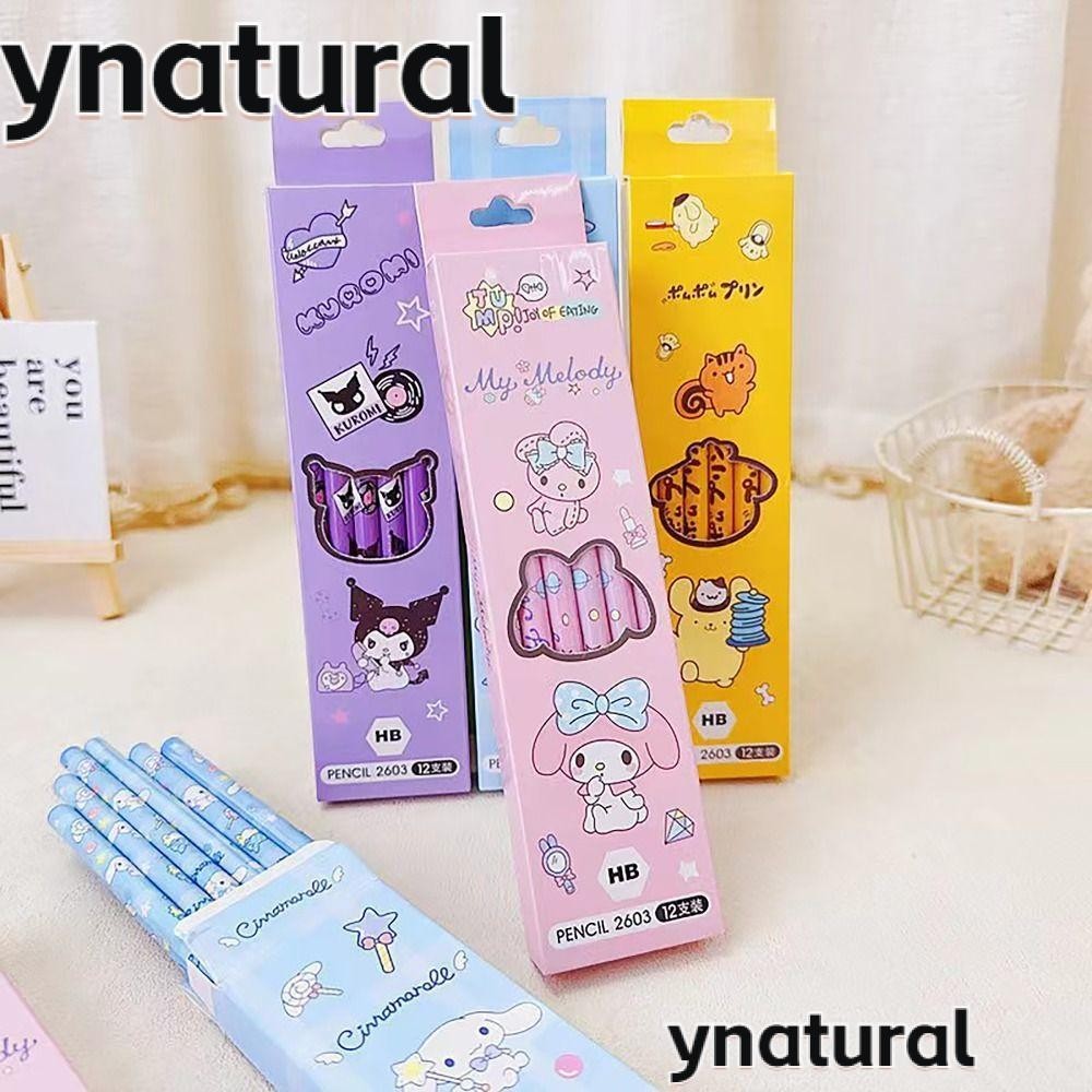 Bút chì viết YNATURAL 12 cái / hộp, Bút chì gỗ HB Kuromi Hello Kitty Melody Pompompurin, Đồ chơi mới