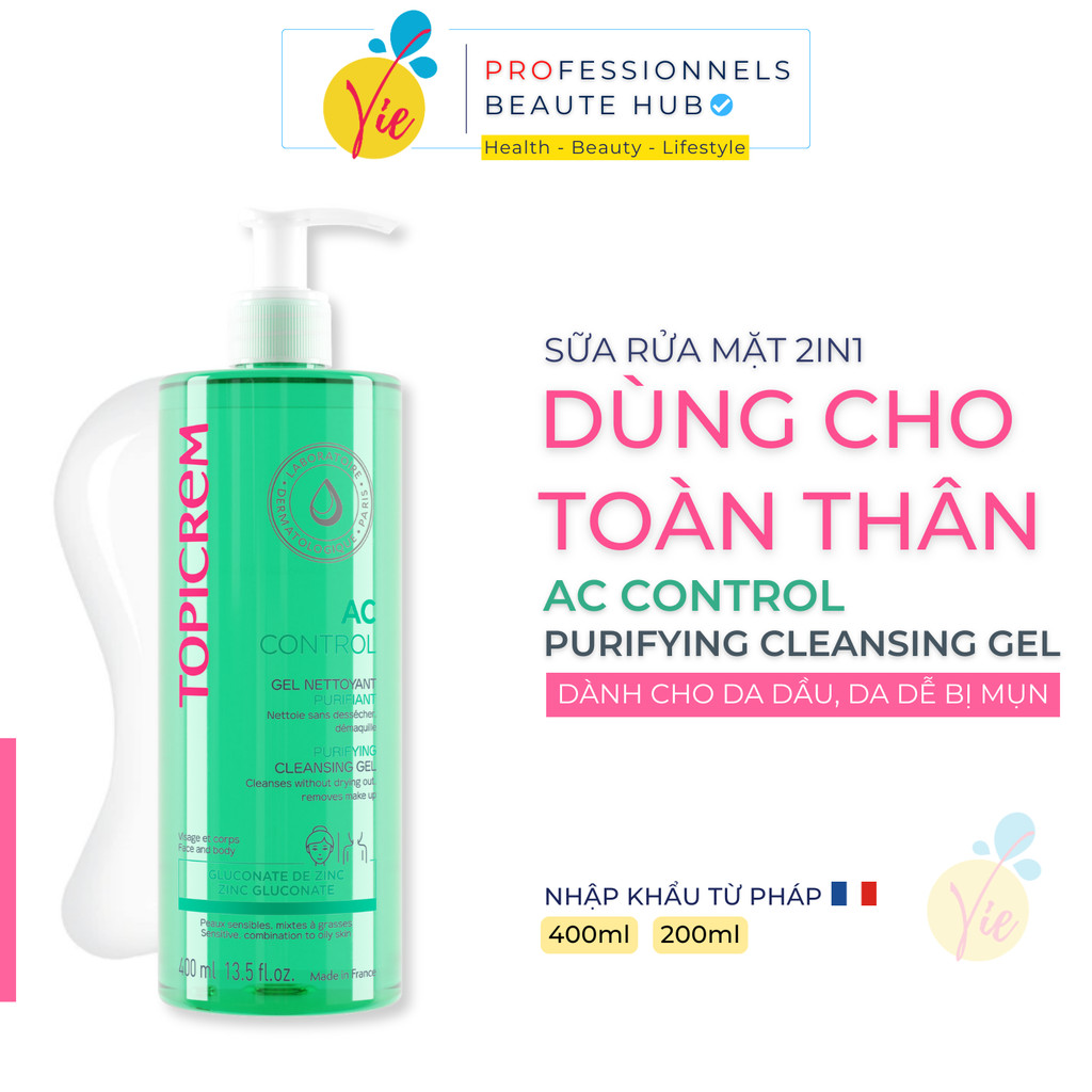 Gel Rửa Mặt TOPICREM AC Control Purifying Cleansing Gel Cho Da Dầu
