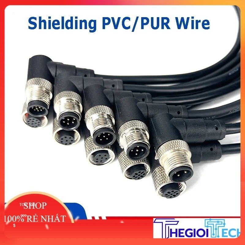 Dây Cảm Biến Jack connector cắm M12, Cáp 4 5 8 12 Lõi, Đầu chân đực, đầu cái, chống thấm nước, kiểu 