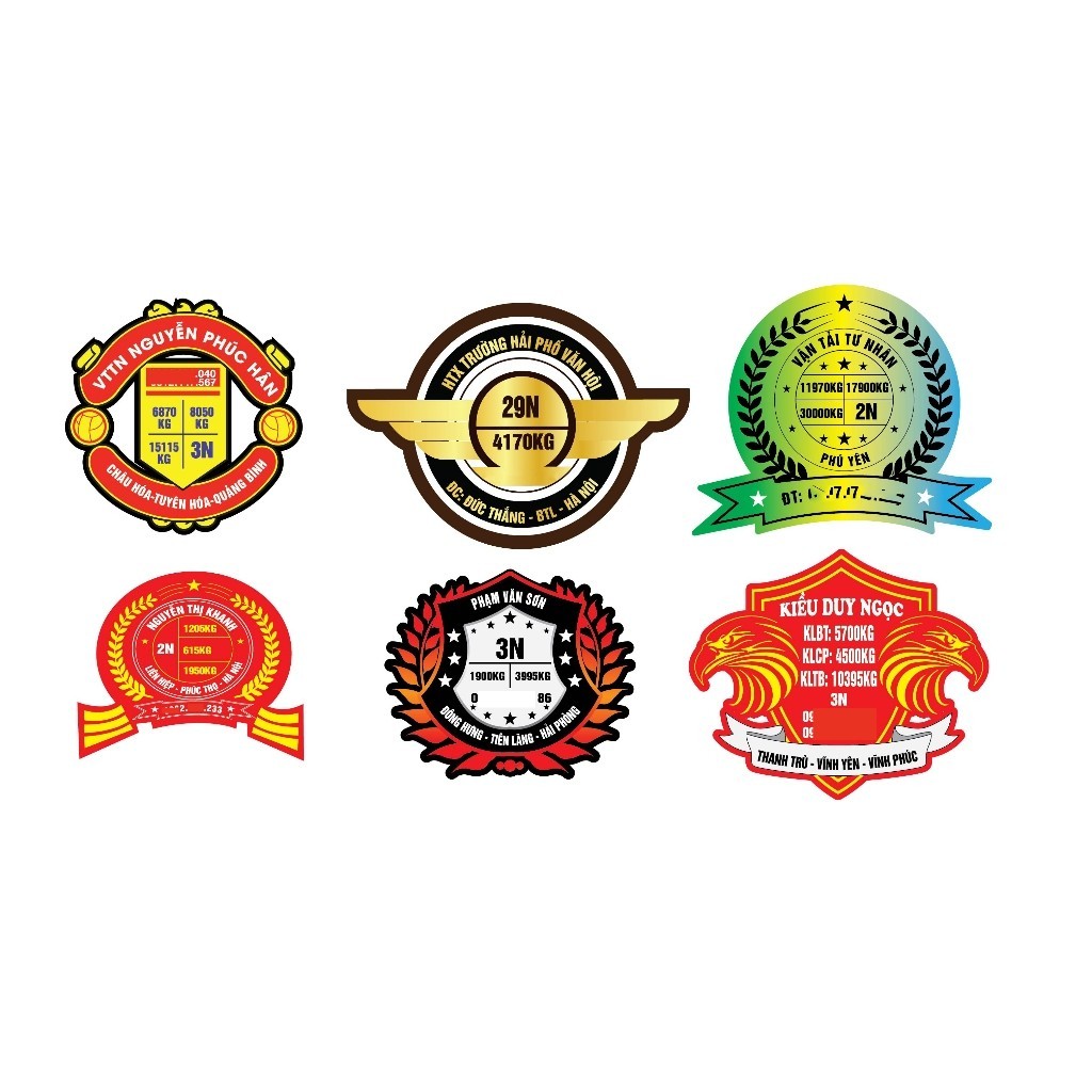 Tem logo tải trọng 7 màu (Quý Khách Đặt Hàng vui lòng ib) SL: 1 Đôi. Phù Hiệu Xe Tải, Xe Du Lịch