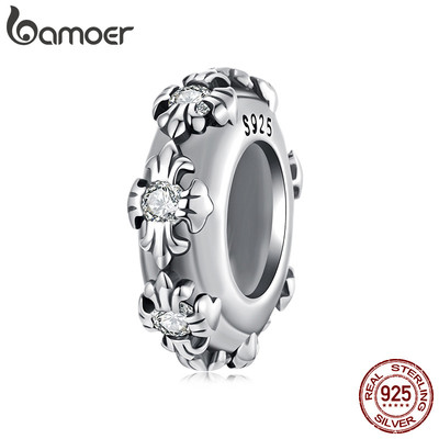 Bamoer Bạc 925 Trang Sức Vintage Chữ Thập Silicon Miếng Đệm Hạt Mặt Dây Chuyền Vòng Tay Phụ Kiện Bộ Sưu Tập