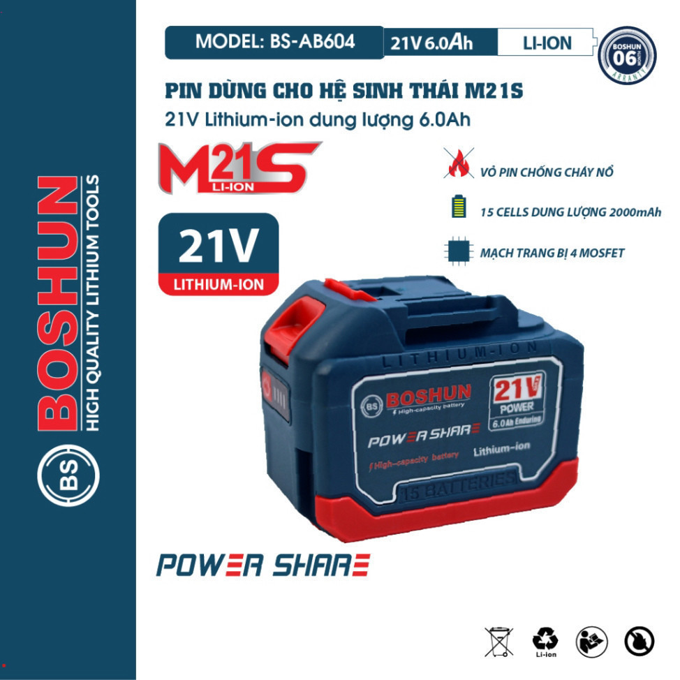 Pin BOSHUN 10 Cell, 15 Cell Mạch 3-4 mosfed, Cell pin 2000mAh, Vỏ chống cháy .BÁO PIN -