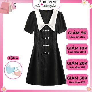 Đầm cổ v bigsize nút sẫm 17400