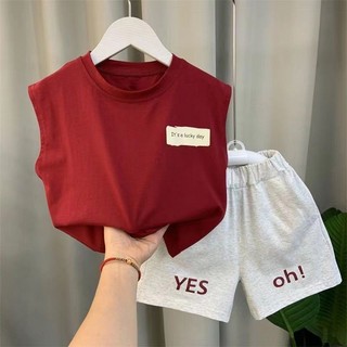 Hàng sẵn có Giá trị cao Phong cách mới Bé trai Áo Vest mùa hè Bộ đồ không tay mùa hè Quần áo bé trai Trẻ em Bộ đồ hai mảnh đẹp trai Loại a