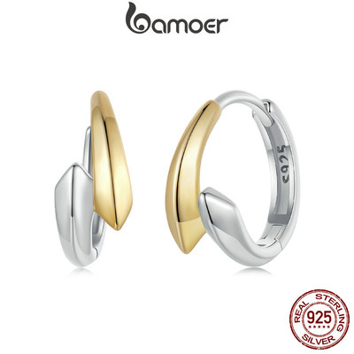 Bamoer 925 Sterling Sliver Hoop Bông Tai Hai tông Màu Thiết Kế Đơn Giản Hàng Ngày Ocassion Trang Sức Quà Tặng Cho Nữ