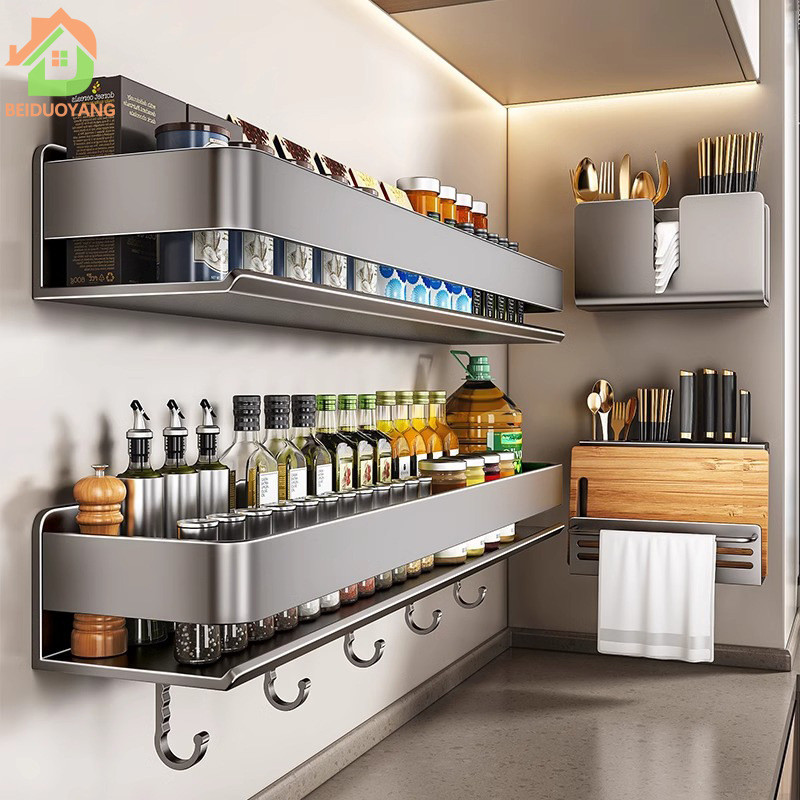 Kệ bếp BEIDUOYANG, giá đựng gia vị, giá đựng đồ, treo tường, không đục lỗ