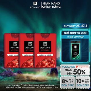 Combo 3 Nước hoa bỏ túi Romano Attitude nồng ấm quyến rũ 18ml/chai