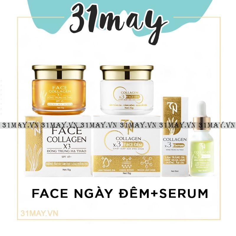 Combo Kem Face Ngày Đêm Collagen X3 TN+ Serum Collagen X3 TN Mỹ Phẩm Đông Anh Chính Hãng