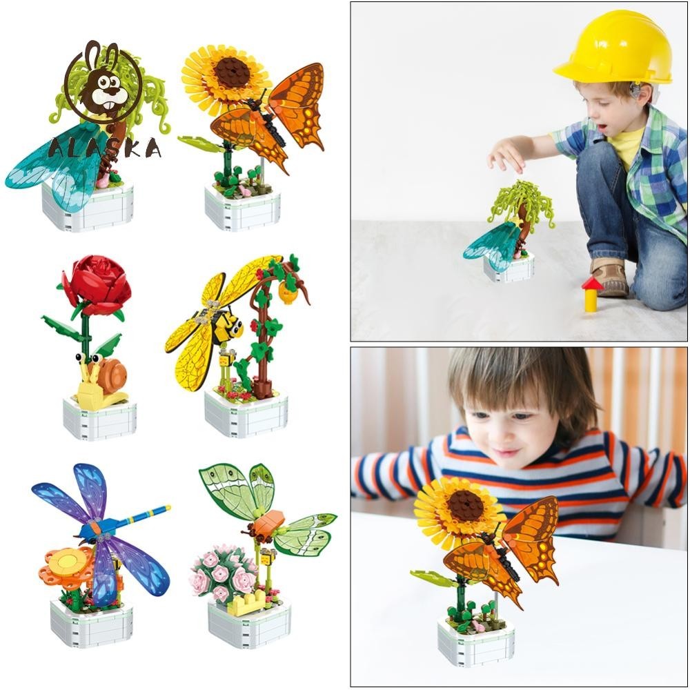 Bộ khối xây dựng côn trùng cây trồng trong chậu Hoa hướng dương Bộ xây dựng sáng tạo cây nhỏ cho bộ xây dựng bó hoa Lego Trang trí nhà cửa [alaska.vn]