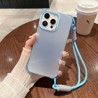 Màu Chống Sốc Dây Đeo Cổ Tay Dành Cho IPhone 13 12 11 14 15 Pro Max Plus 15Plus Dây Ngắn Bốn Góc Cứng IMD Vỏ Điện Thoại Nhựa