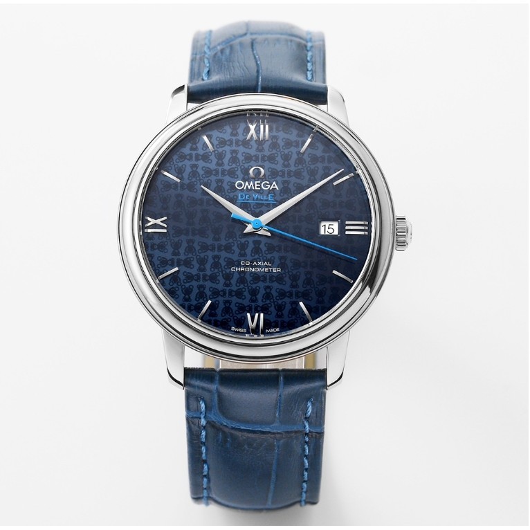 Đồng hồ nam sang trọng quyến rũ độc đáo, Dây đeo da mặt số màu xanh quyến rũ Đồng hồ nam cơ khí tự động thông thường, Đồng hồ đeo tay sang trọng thời trang OMEGA De Ville