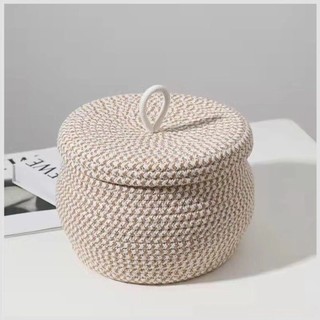 Giỏ đựng đồ dệt Giỏ đựng đồ tròn có nắp Hộp đựng đồ đa chức năng