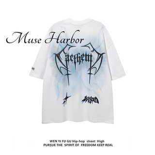 MUSE HARBORÁo thun nam  mùa hè mới của Mỹ in chữ đường phố thiết kế thích hợp cổ tròn cotton nguyên chất áo ngắn tay