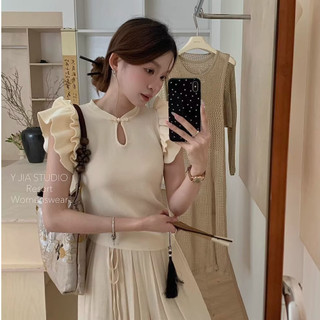 Áo Coquette Tay Ngắn Áo Kiểu Nữ ôm body Thiết Kế Niche Áo Len Bay Tay Mùa Hè Phong Cách Mới Áo Thun Nữ Tay Ngắn Top