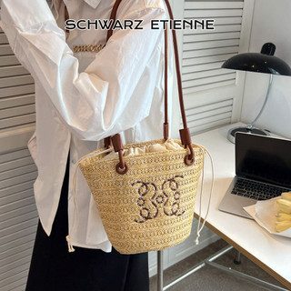 Schwarz ETIENNE Mùa Hè Mới Đa Năng Nữ Ống Hút Dệt Túi Retro Họa Tiết Thời Trang Đi Biển Túi Đeo Vai