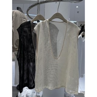 Yuewen Kích Thước Cực Lớn Mỏng Thiết Kế Trong Suốt Cảm Giác Cổ Chữ V Gạc Thời Trang Không Tay Lớp Áo Vest Áo Khoác Nữ