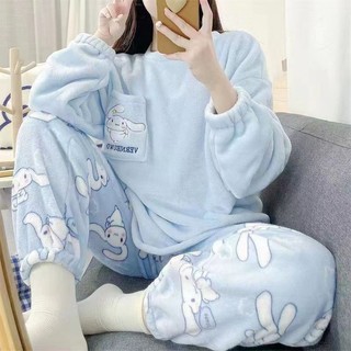 Bộ đồ ngủ nhung san hô bộ đồ mặc nhà bằng nhung flannel hai chiếc giữ ấm lót nhung dày dặn mùa đông cho nữ sinh