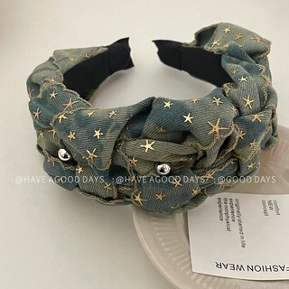 Retro Denim Xếp Ly Đầu Ngôi Sao Vải Pháp Nhẹ Nhàng Cao Cấp Rộng Vành Đầu Niche Thiết Kế Cảm Giác Tính Khí