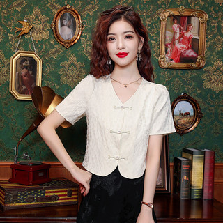 Mới Phong Cách Trung Quốc Nút Áo Sơ Mi Voan Nữ Cao Cấp Retro Phong Cách Trung Hoa Cổ Chữ V Top Mùa Hè 2024 Phong Cách Mới AOSX